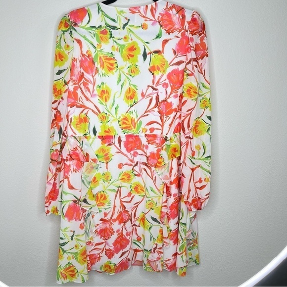NWT Mini Dress Milly Nora Neon Botanical Ruffle Multi Color White Size 8 - Picture 3 of 16